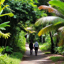Caribbean Holidays, Dominican Walking, Walkers on a shaded rainforest path in the Dominican Republic, surrounded by lush green vegetation and tropical wildlife