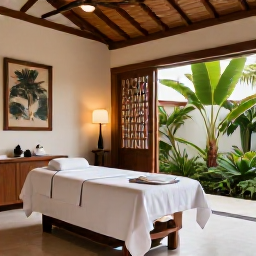 Caribbean Holidays, Dominican Wellness, Luxury Dominican Republic spa treatment room with natural wood, white linens, tropical plants and warm daylight