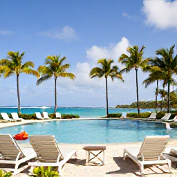 Caribbean Holidays, Family Holidays, A comfortable family-friendly resort near a tropical beach in the U.S. Virgin Islands, with a swimming pool, loungers and palm trees