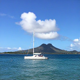 Caribbean Holidays, Family Holidays, A family enjoying a day trip by boat between Saint Kitts and Nevis, with calm turquoise water, blue sky and volcanic mountains in the distance