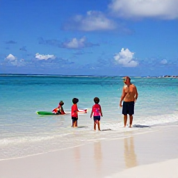 Caribbean Holidays, Family Holidays, Family enjoying a safe shallow-water beach with children paddling and parents relaxing nearby in the Caribbean