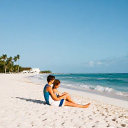 Caribbean Holidays, February Adults Only, Couple relaxing on a quiet white-sand beach at an adults-only resort in Punta Cana, Dominican Republic, bright February sunshine