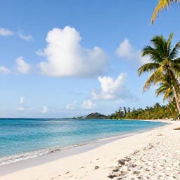 Caribbean Holidays, February Adventures, A bright February morning on a quiet white-sand beach in St Thomas, US Virgin Islands, with turquoise water and palm trees