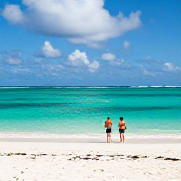 Caribbean Holidays, February Adventures, A bright February morning on Grace Bay Beach in Turks and Caicos, with turquoise water, white sand and a couple preparing for an island adventure