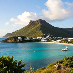 Caribbean Holidays, February Adventures, A bright February morning overlooking the turquoise coastline, green hills and harbour of Saint Barth&eacute;lemy