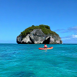 Caribbean Holidays, February Adventures, A sea kayak gliding through clear turquoise water beside a rugged Caribbean island coastline in bright February sunshine