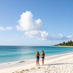 Caribbean Holidays, February Adventures, A sunny February morning on Grace Bay Beach in Turks and Caicos, with turquoise water, white sand and a couple preparing for a day of adventure