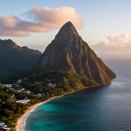 Caribbean Holidays, February Adventures, Aerial view of Saint Lucia&rsquo;s green Pitons, turquoise sea and coastline in warm February sunshine