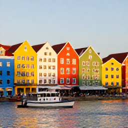 Caribbean Holidays, February Adventures, Colourful Willemstad waterfront in Cura&ccedil;ao at golden hour with historic buildings, pedestrians and small boats