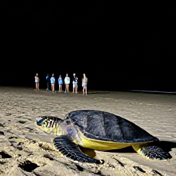 Caribbean Holidays, February Adventures, Sea turtles nesting on a quiet sandy beach at night on Trinidad, with a respectful guided group in the distance