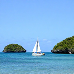 Caribbean Holidays, February Adventures, Small sailing boat passing between the Grenadine islands, clear blue water, green rocky islets and bright Caribbean sky