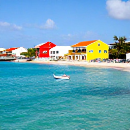 Caribbean Holidays, February Adventures, Sunny Cura&ccedil;ao coastline in February with turquoise water, colourful buildings and a small boat near shore