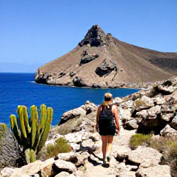 Caribbean Holidays, February Adventures, Traveller hiking along a rocky coastal trail in Cura&ccedil;ao with cacti, blue sea and dramatic limestone scenery