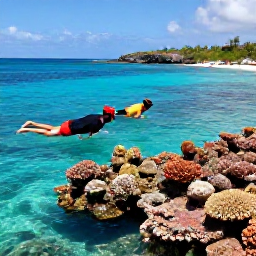 Caribbean Holidays, February Adventures, Travellers snorkelling above a colourful coral reef near Providenciales, with clear Caribbean water, tropical fish and rocky coastline in the background