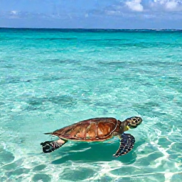 Caribbean Holidays, February Adventures, Visitor swimming responsibly near a friendly wild sea turtle in the clear waters of The Bahamas