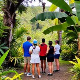 Caribbean Holidays, February Adventures, Visitors exploring the Asa Wright Nature Centre in Trinidad, surrounded by tropical rainforest and exotic birds