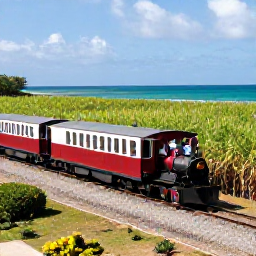 Caribbean Holidays, February Adventures, Visitors travelling on the historic St Kitts Scenic Railway beside sugar cane fields and the Caribbean Sea