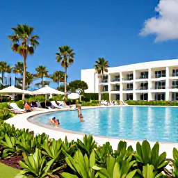 Caribbean Holidays, February All Inclusive, All-inclusive Caribbean resort in February with guests relaxing beside a large pool, tropical gardens and a bright blue sky