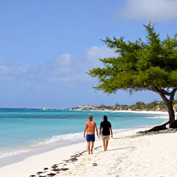 Caribbean Holidays, February Aruba Adults Only, Couple walking along Eagle Beach in Aruba during a sunny February afternoon, white sand, turquoise water and divi-divi trees