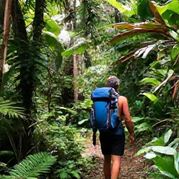 Caribbean Holidays, February Backpacking, Backpacker hiking through lush rainforest on Mount Pel&eacute;e in northern Martinique