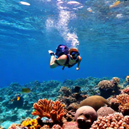 Caribbean Holidays, February Backpacking, Backpacker snorkelling above a colourful coral reef in clear Bahamian water, with tropical fish and sunlight filtering through the surface