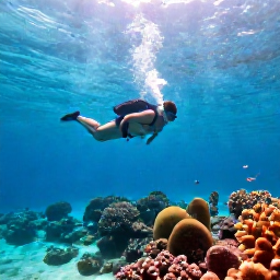 Caribbean Holidays, February Backpacking, Backpacker snorkelling above a colourful coral reef in clear Bahamian water with tropical fish and sunlight