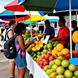 Caribbean Holidays, February Backpacking, Colourful local market in Nassau with fresh fruit, friendly vendors and backpackers exploring the stalls