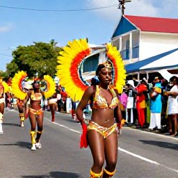 Caribbean Holidays, February Backpacking, Colourful Martinique Carnival parade with dancers, elaborate costumes, music and spectators in a town street