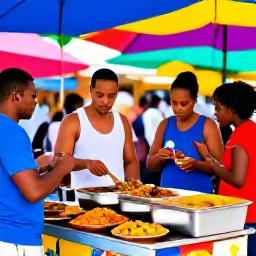 Caribbean Holidays, February Backpacking, Friendly local food stall serving Caribbean dishes in a colourful market in Kingstown, Saint Vincent