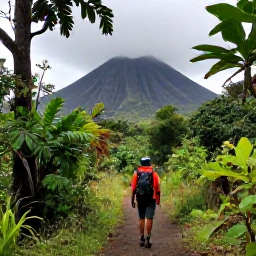 Caribbean Holidays, February Backpacking, Hiker on a forest trail beneath Mount La Soufri&egrave;re in Saint Vincent, with tropical vegetation and dramatic volcanic landscapes