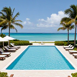 Caribbean Holidays, February Bahamas Holidays, An elegant all-inclusive resort in the Bahamas with a swimming pool, sun loungers, tropical gardens and the sea beyond