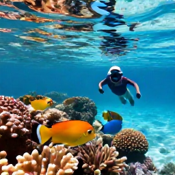 Caribbean Holidays, February Beach Holidays, A snorkeller viewing colourful tropical fish and coral in clear shallow water near Providenciales, Turks and Caicos Islands