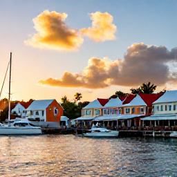 Caribbean Holidays, February Beach Holidays, Colourful Gustavia harbour in Saint Barth&eacute;lemy at sunset, with yachts, caf&eacute;s and historic Caribbean buildings