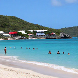 Caribbean Holidays, February Beach Holidays, Visitors swimming and relaxing on the calm turquoise waters of Colombier Beach in Saint Barth&eacute;lemy, surrounded by green hills