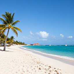 Caribbean Holidays, February Beach Holidays, Wide white-sand beach on Saint Martin and Sint Maarten with turquoise Caribbean water, palm trees and bright February sunshine