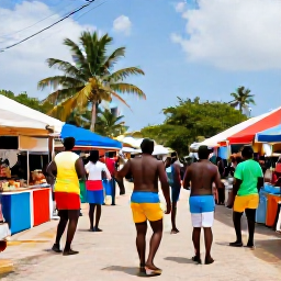Caribbean Holidays, February Beaches, A colourful Caribbean street festival in February with musicians, dancers, local food stalls and visitors enjoying the atmosphere