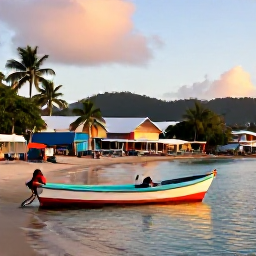 Caribbean Holidays, February Beaches, A colourful waterfront in Saint Vincent and the Grenadines with local food, fishing boats and friendly island life in warm afternoon light