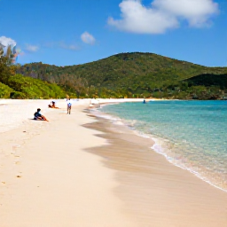 Caribbean Holidays, February Beaches, Travellers relaxing on a secluded beach in the British Virgin Islands, soft golden sand, clear shallow water and green hills in the background