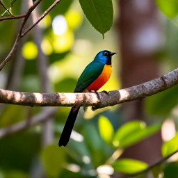 Caribbean Holidays, February Birdwatching, Colourful Caribbean birds perched in tropical forest foliage, warm morning light, realistic travel photography