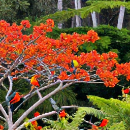Caribbean Holidays, February Birdwatching, Colourful tropical birds perched among flowering trees and rainforest foliage on Nevis