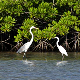 Caribbean Holidays, February Birdwatching, Dominican Republic mangrove lagoon with herons, egrets and kingfishers beside calm Caribbean water