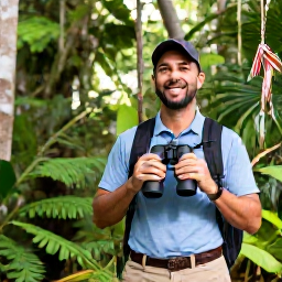 Caribbean Holidays, February Birdwatching, Friendly expert birdwatching guide leading visitors through Saint Lucia woodland, binoculars and comfortable walking clothes