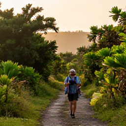 Caribbean Holidays, February Birdwatching, Peaceful early morning birdwatching walk along a Caribbean trail with binoculars and a field notebook
