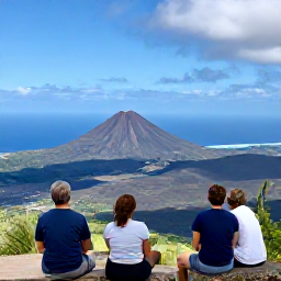 Caribbean Holidays, February Birdwatching, Relaxed birdwatchers taking a break at a scenic viewpoint overlooking Montserrat's volcanic landscape and Caribbean coastline