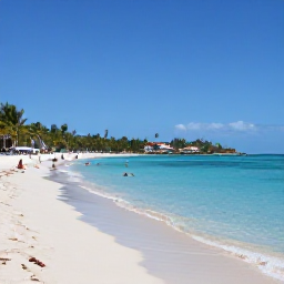Caribbean Holidays, February Breaks, Beautiful Magens Bay beach on St Thomas with calm turquoise water, pale sand, palm trees and visitors swimming