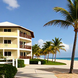 Caribbean Holidays, February Caribbean, Comfortable budget-friendly Caribbean hotel beside a palm-fringed beach in warm February sunshine
