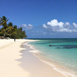 Caribbean Holidays, February Caribbean Cruise, Palm-fringed beach and calm turquoise sea on Tobago with snorkellers near a coral reef