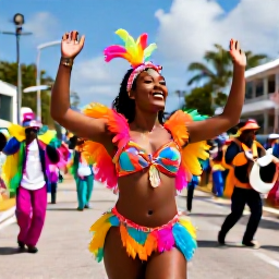 Caribbean Holidays, February Caribbean Holidays, Colourful Caribbean carnival parade in February with dancers, musicians and decorated costumes on a sunny island street