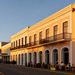 Caribbean Holidays, February Caribbean Holidays, Historic Caribbean town at sunset with pastel buildings, colonial architecture and people enjoying an outdoor caf&eacute;