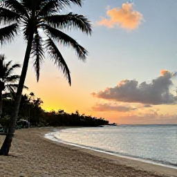 Caribbean Holidays, February City Breaks, Golden beach at sunset with calm turquoise water and palm trees on Tobago, Caribbean